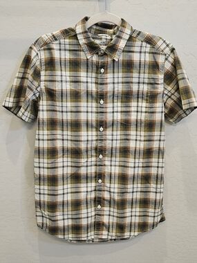 Prana Men's Short-Sleeve Plaid Button-Down Shirt - Olive, White, Orange
